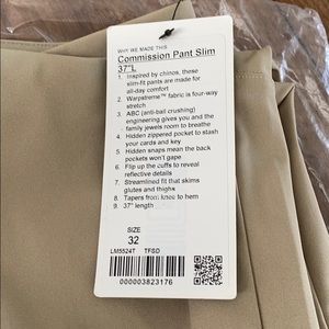 32”W 37”L Commission Pant Slim - NEW WITH TAGS